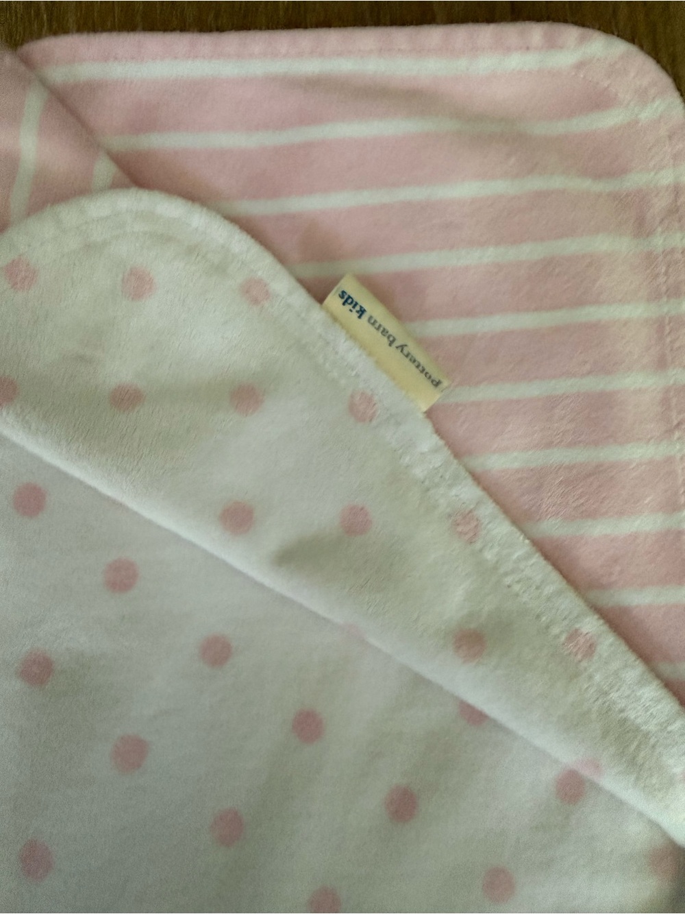 Pottery Barn Kids Pink White Stripe Polka Dot Chamois Baby Blanket Throw 30 X 40